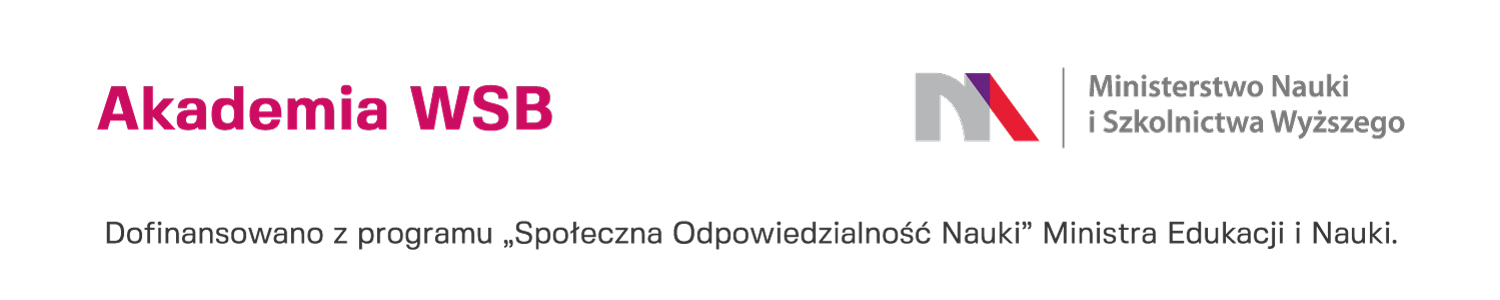 Nagłówek i logo Akademii WSB oraz Ministerstwa Nauki i Szkolnictwa Wyższego, informacja o dofinansowaniu.
