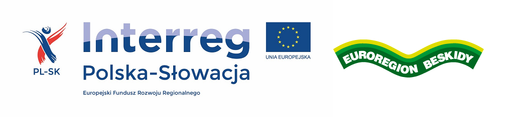 Logo projektu Interreg Polska-Słowacja, zawierające elementy europejskie i symbol Euroregionu Beskidy.