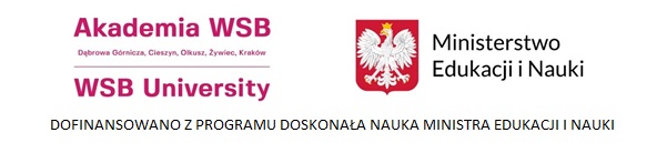 Logo Akademii WSB i Ministerstwa Edukacji i Nauki z informacją o dofinansowaniu projektu.