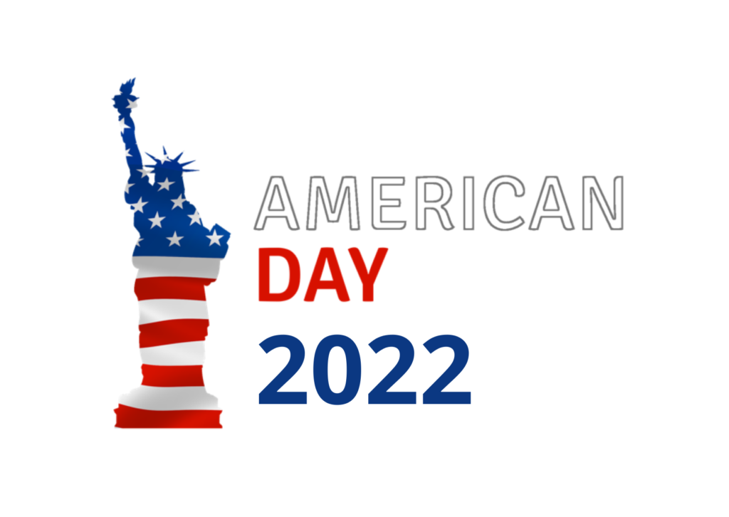Grafika przedstawiająca Statuę Wolności oraz napisy "AMERICAN DAY 2022".