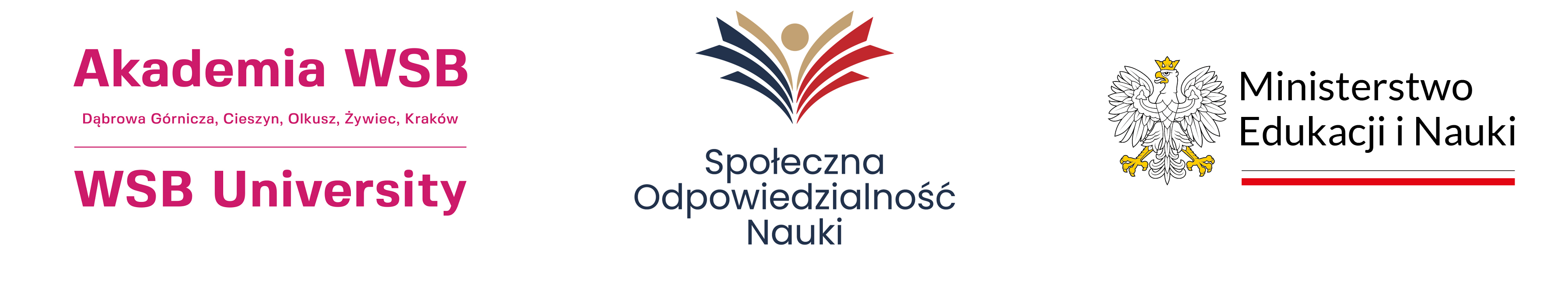 Loga Akademii WSB, społecznej odpowiedzialności nauki oraz Ministerstwa Edukacji i Nauki.