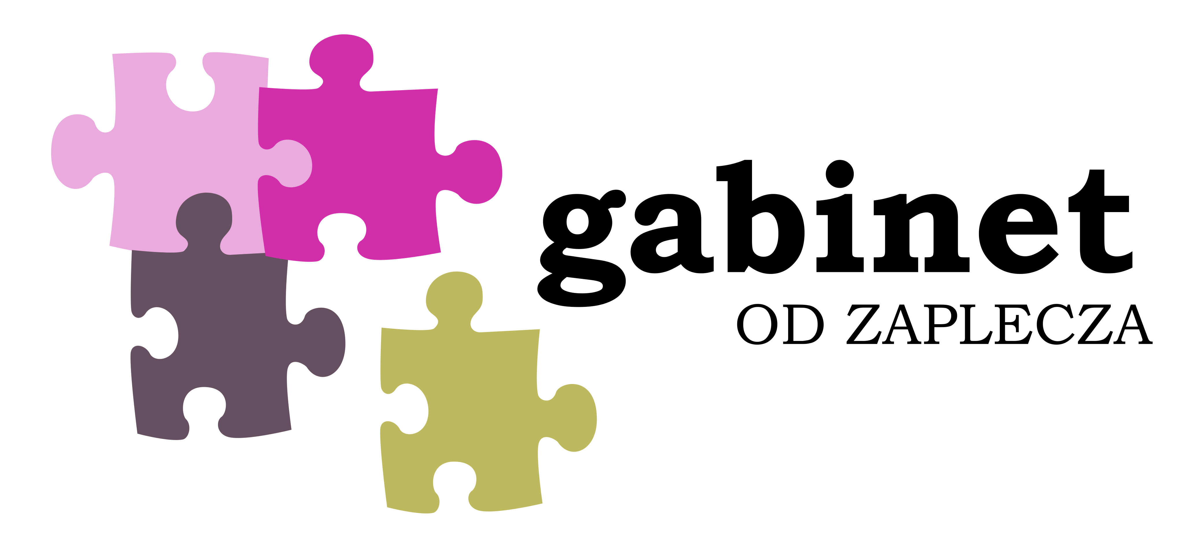 Logo przedstawiające elementy puzzli w różnych kolorach obok tekstu "gabinet od zaplecza".