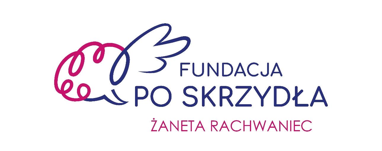 Logo Fundacji "Po Skrzydła" z grafiką mózgu i skrzydła.