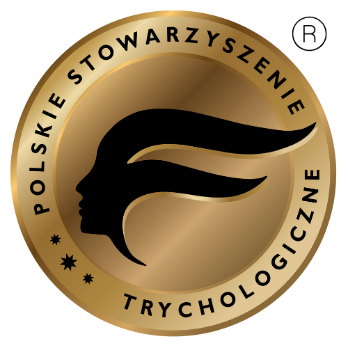 Godło Polskiego Stowarzyszenia Trychologicznego w odcieniach złota.