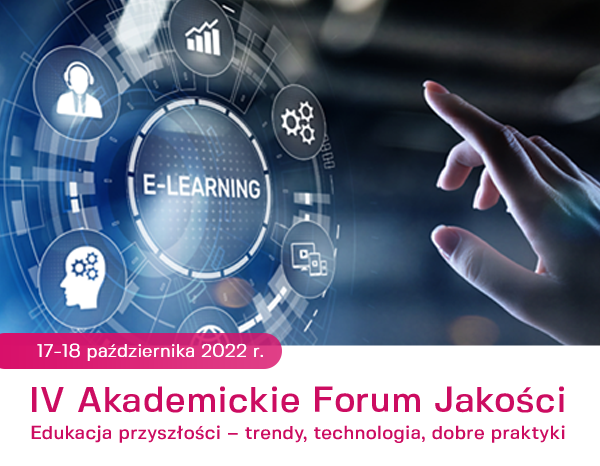 Plakat promujący IV Akademickie Forum Jakości z tematem e-learningu.