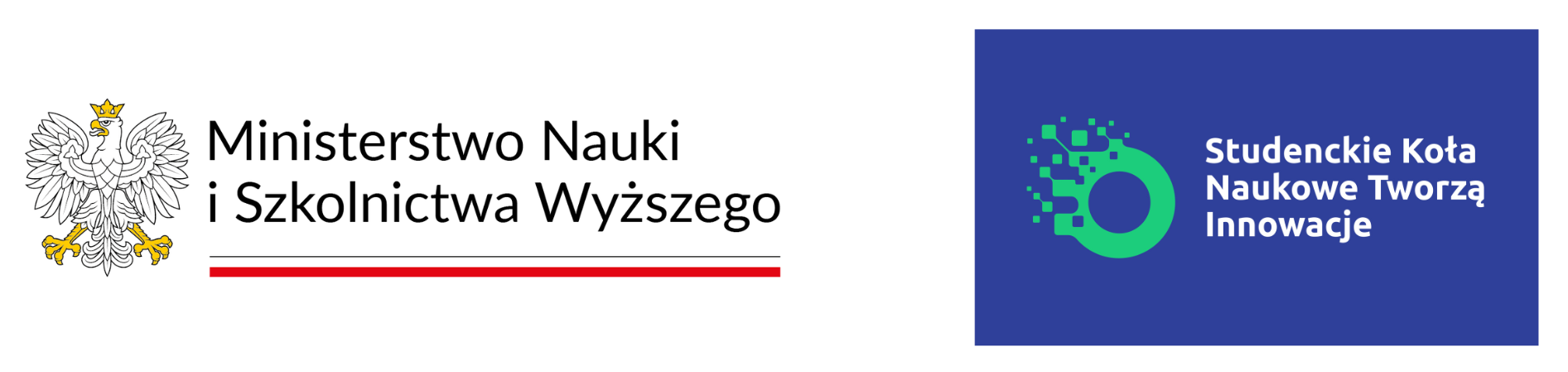 Logo Ministerstwa Nauki i Szkolnictwa Wyższego oraz logo Studenckich Kół Naukowych.