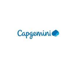 Logo firmy Capgemini w kolorze niebieskim.