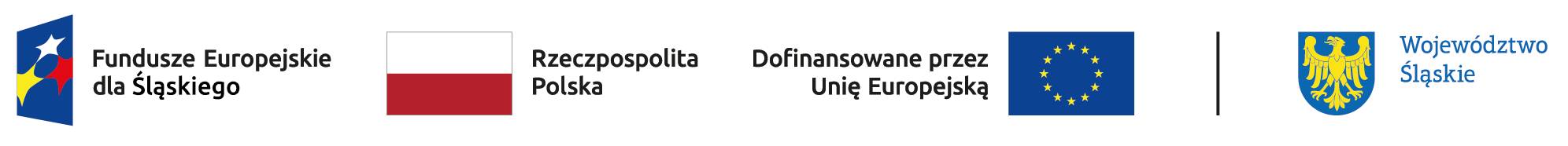 Logo z napisami związanymi z Funduszami Europejskimi dla Śląskiego oraz flagą Polski i Unii Europejskiej.
