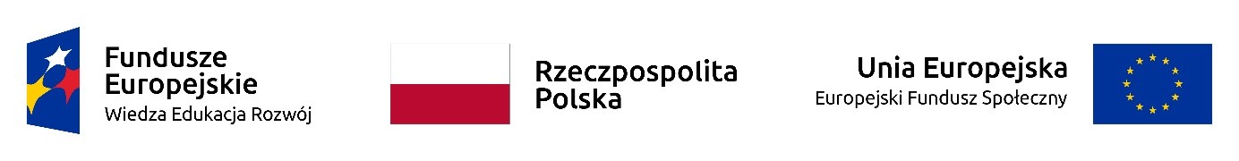 Logo Funduszy Europejskich z hasłem „Wiedza Edukacja Rozwój” oraz flagą Polski i symbolami Unii Europejskiej.